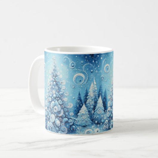 Gekke impressionistische kerstboom blauw koffiemok (Voorkant links)