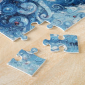 Gekke impressionistische kerstboom blauw legpuzzel (Zijkant)