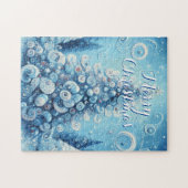 Gekke impressionistische kerstboom blauw legpuzzel (Horizontaal)
