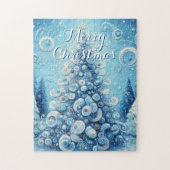Gekke impressionistische kerstboom blauw legpuzzel (Verticaal)