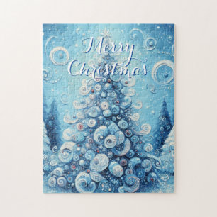 Gekke impressionistische kerstboom blauw legpuzzel