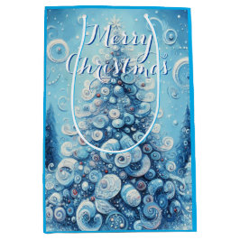 Gekke impressionistische kerstboom blauw medium cadeauzakje