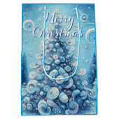 Gekke impressionistische kerstboom blauw medium cadeauzakje (Achterkant)