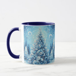 Gekke impressionistische kerstboom blauw mok