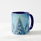 Gekke impressionistische kerstboom blauw mok (Voorkant rechts)