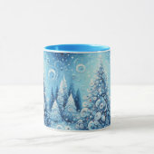 Gekke impressionistische kerstboom blauw mok (Midden)