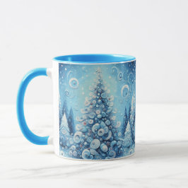 Gekke impressionistische kerstboom blauw mok