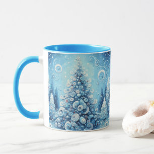 Gekke impressionistische kerstboom blauw mok