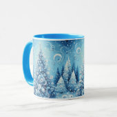 Gekke impressionistische kerstboom blauw mok (Voorkant links)