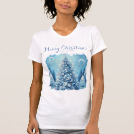 Gekke impressionistische kerstboom blauw t-shirt