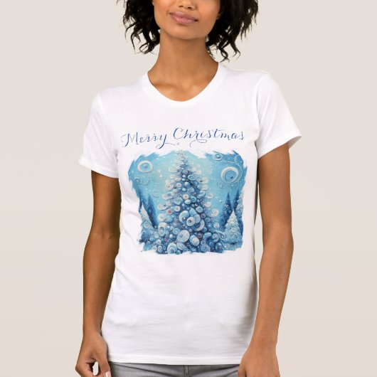 Gekke impressionistische kerstboom blauw t-shirt (Voorkant)