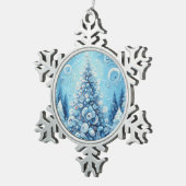 Gekke impressionistische kerstboom blauw tin sneeuwvlok ornament (Rechts)