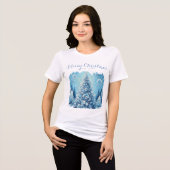 Gekke impressionistische kerstboom blauw Tri-Blend shirt (Voorkant volledig)