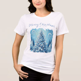 Gekke impressionistische kerstboom blauw Tri-Blend shirt