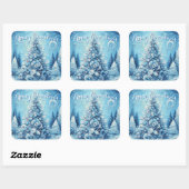 Gekke impressionistische kerstboom blauw vierkante sticker (Vel)
