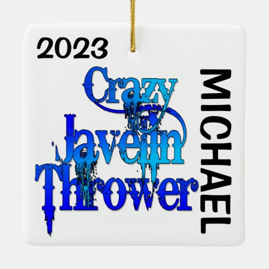 Gekke Javelin Thrower CUSTOM Keramisch Ornament (Achterkant)