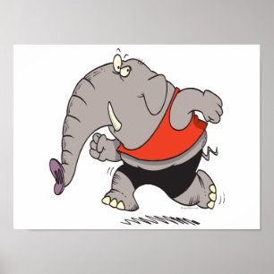 gekke jogger jogging elephant cartoon poster