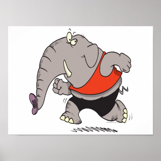 gekke jogger jogging elephant cartoon poster (Voorkant)