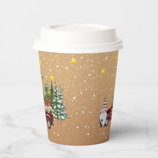 Gekke kabouters in rode vrachtwagen Kerstfeest   Papieren Bekers (Links)