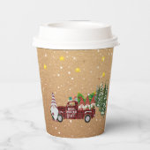 Gekke kabouters in rode vrachtwagen Kerstfeest   Papieren Bekers (Achterkant)