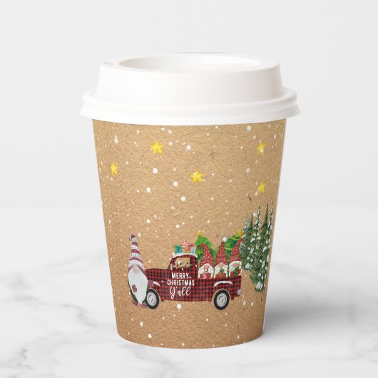 Gekke kabouters in rode vrachtwagen Kerstfeest   Papieren Bekers (Achterkant)