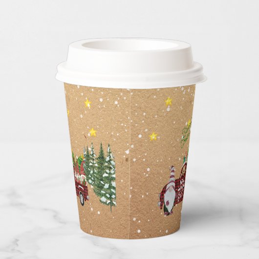 Gekke kabouters in rode vrachtwagen Kerstfeest   Papieren Bekers (Rechts)