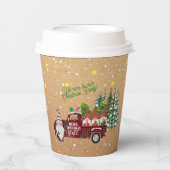 Gekke kabouters in rode vrachtwagen Kerstfeest   Papieren Bekers (Voorkant)
