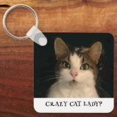 Gekke kat dame foto's aangepaste tekst sleutelhanger (Voorkant)