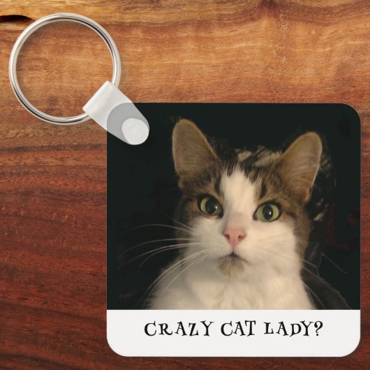 Gekke kat dame foto's aangepaste tekst sleutelhanger (Voorkant)