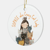 Gekke Kat Dame Illustratie met Naam Quirky & Plezi Keramisch Ornament (Links)
