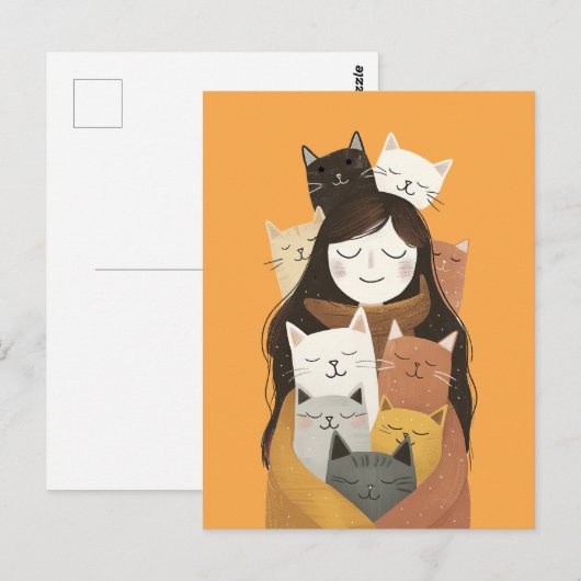 Gekke kat dame illustratie Schattige & eigenzinnig Briefkaart (Voorkant / Achterkant)