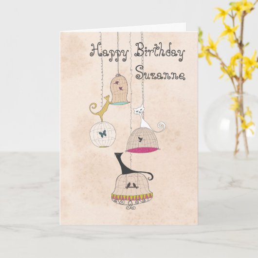 Gekke Kat de verjaardagskaarten van Dame Cats n Kaart (Gele Bloem)