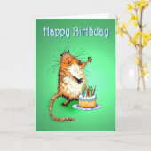 gekke kat en verjaardagstaart en kaarsjes, humor, kaart (Gele Bloem)