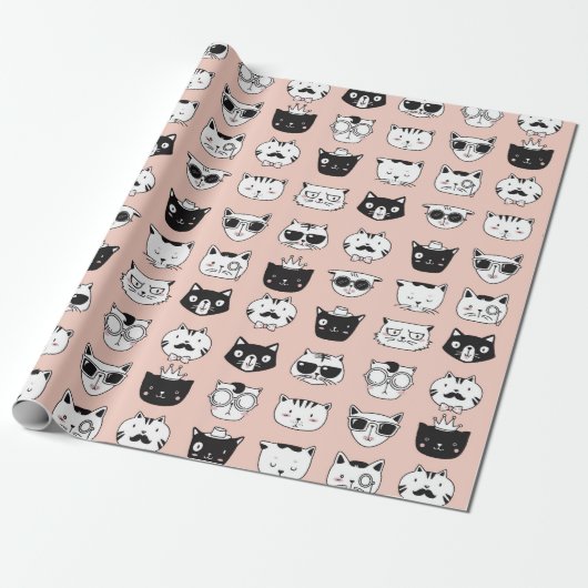 Gekke kat Face Doodles Cadeaupapier (Uitgerold)