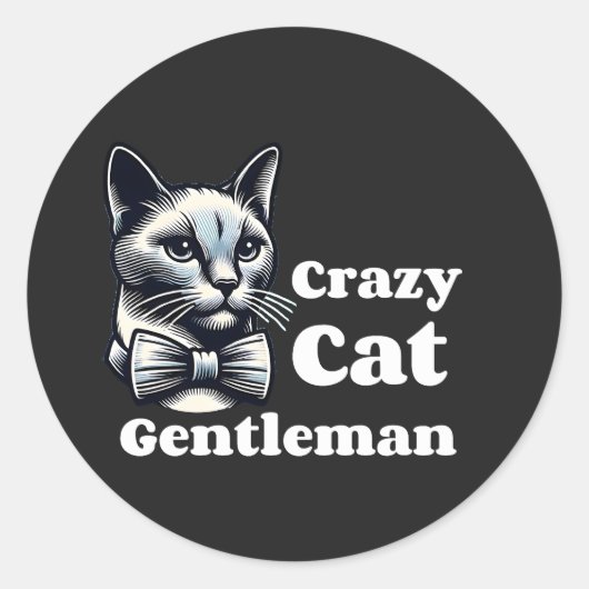 Gekke kat Gentleman - Grappige Feline Ronde Sticker (Voorkant)
