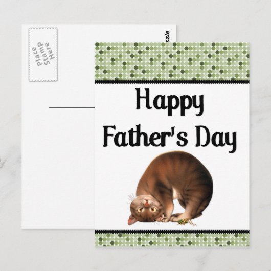 Gekke kat - Happy Vaderdag Briefkaart (Voorkant / Achterkant)