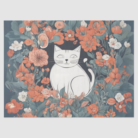 Gekke kat in de bloementuin tissuepapier (Voorkant)