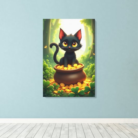 Gekke kat in een pot met goud canvas afdruk (Insitu (Houten vloer))