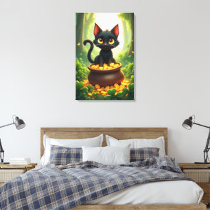 Gekke kat in een pot met goud canvas afdruk