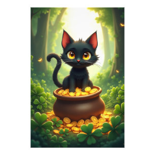 Gekke kat in een pot met goud foto afdruk