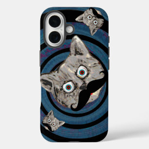 gekke kat in een spiraal iPhone 16 hoesje
