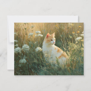 Gekke Kat In Een Wildflower Field Briefkaart