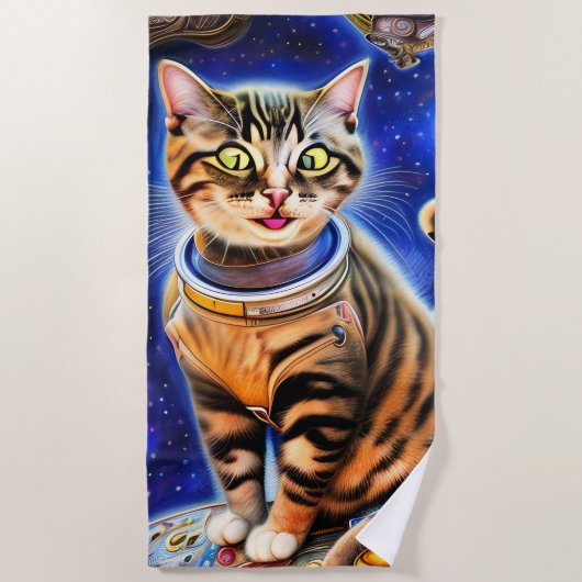 Gekke kat in Space World Meme Artwork Strandlaken (Voorkant)