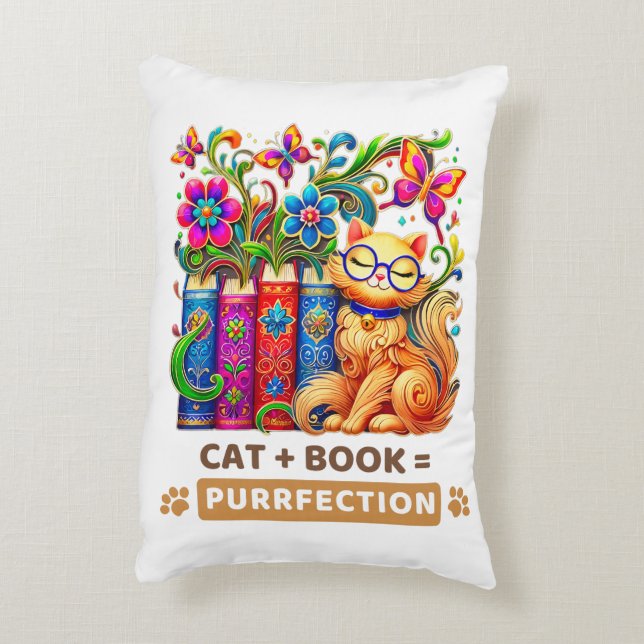 Gekke kat met boeken en vlinders accent kussen (Achterkant (Verticaal))
