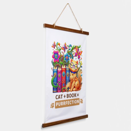 Gekke kat met boeken en vlinders hangend wandkleed (Gebogen)