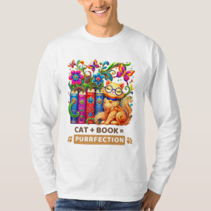Gekke kat met boeken en vlinders t-shirt