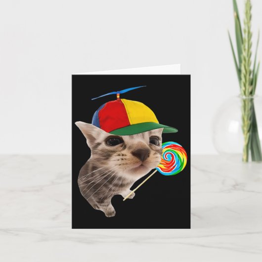 Gekke kat met lolly meme kaart (Voorkant)