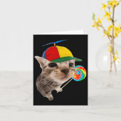 Gekke kat met lolly meme kaart (Gele Bloem)