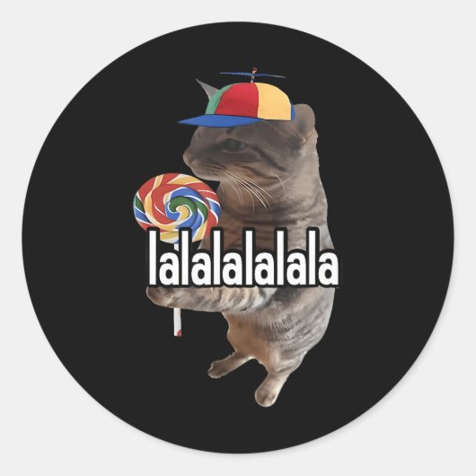 Gekke kat met lolly meme ronde sticker (Voorkant)