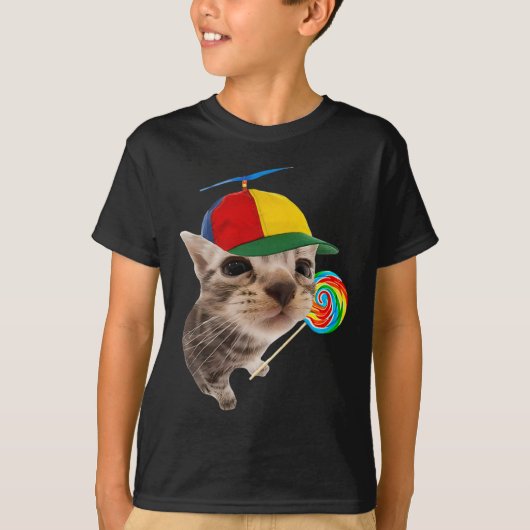 Gekke kat met lolly meme t-shirt (Voorkant)